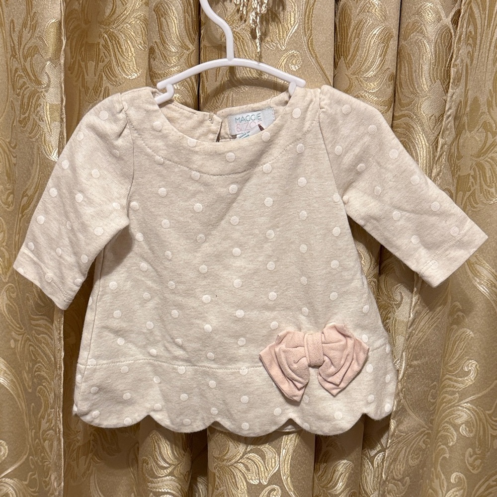 Maggie & Zoe Cream Polka Dot Long Sleeve Top with Bow